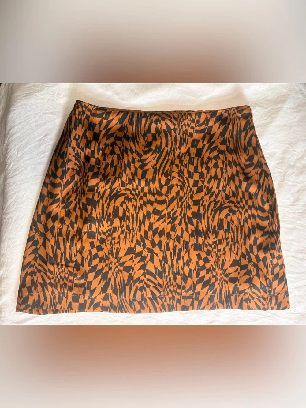 Free People Silky Trippy Checkerboard Mini Skirt Rust Brown Black Size 4 90s